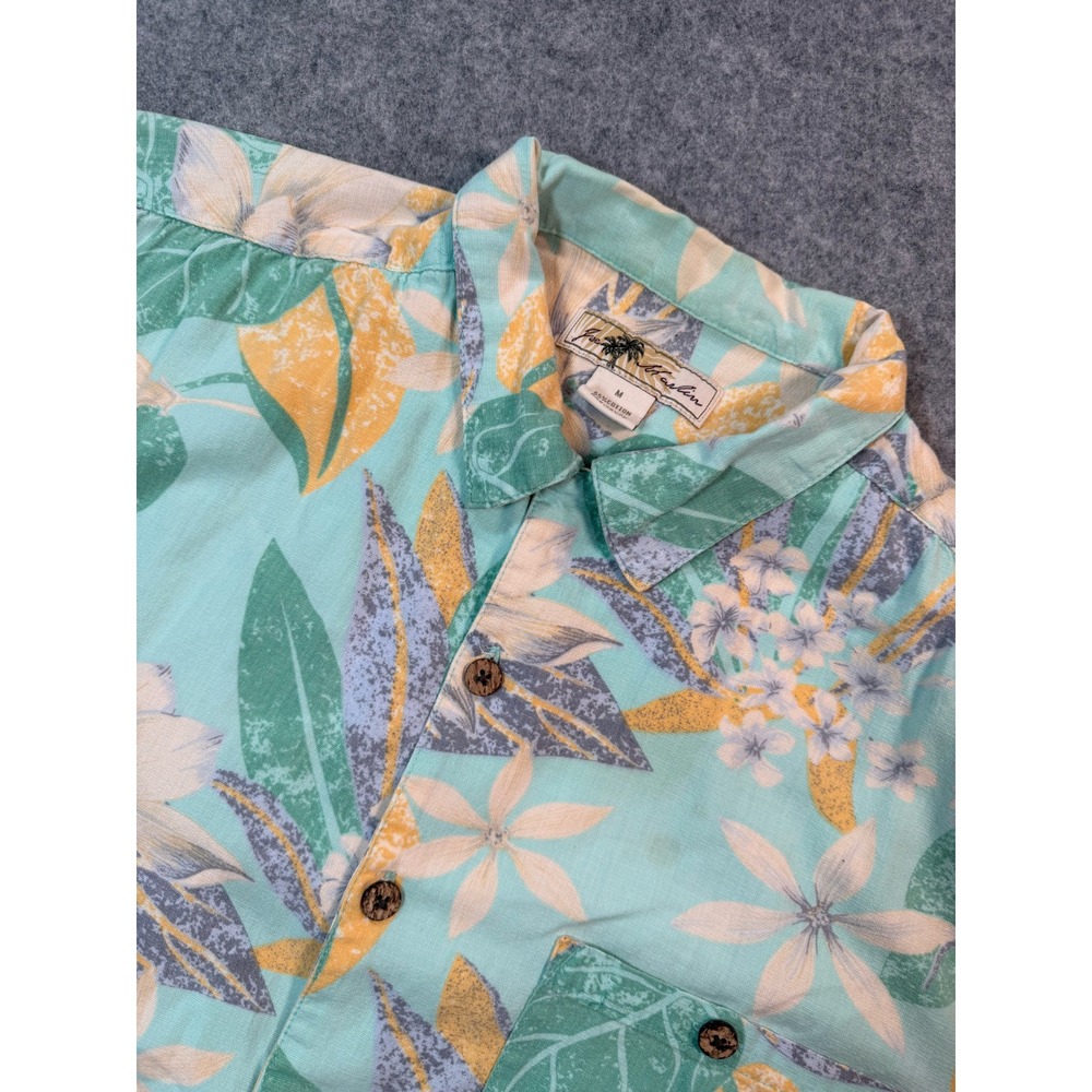 Joe Marlin Mens Floral Tropical Hawaiian Shirt Mint‎ Green Cotton Rayon Size M